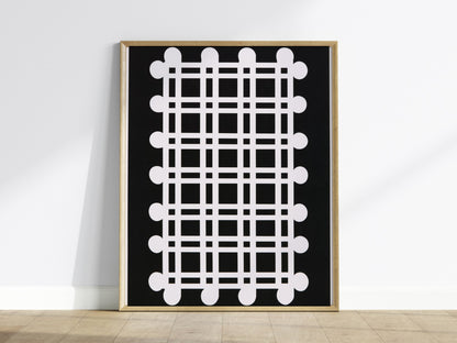 woven-grid Poster | Black and White Minimalism Art Print | Minimalist Wall Art — framed print on the wall