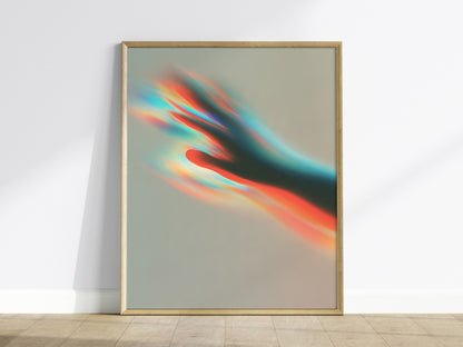 Almost Gone Poster | Coral and Cyan Abstract Art Print | Dark Fantasy Wall Art — framed print on the wall