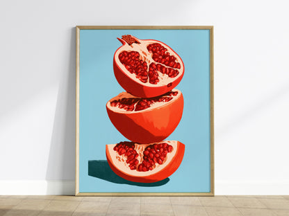 Pomegranate Towers Poster | Navy and Hot Illustrative Art Print | Kitchen Wall Art — framed print on the wall