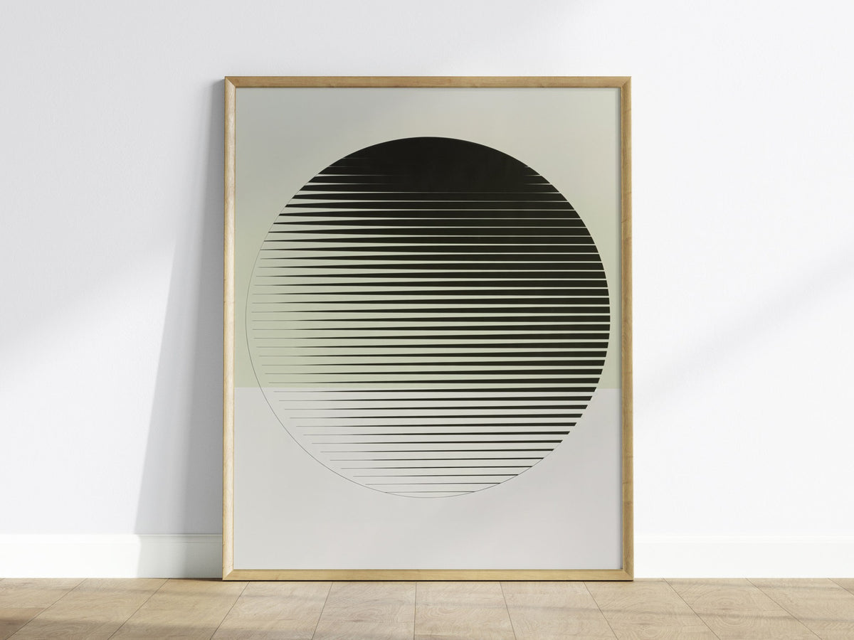 gradient-ellipse Poster | Black and White Minimalism Art Print | Minimalist Wall Art — framed print on the wall