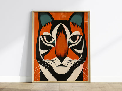 Tiger Stripes Poster | Orange and Teal Flat Design Art Print | Kids Room Wall Art — framed print on the wall