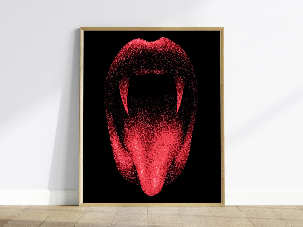 Vampire Smile Poster | Pen and Ink Art Print — framed print on the wall
