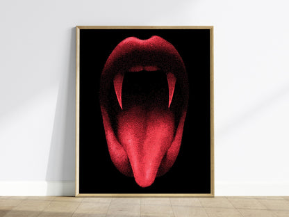 Vampire Smile Poster | Pen and Ink Art Print — framed print on the wall