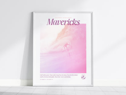 Mavericks - Retro Poster | Surf Art Print — framed print on the wall