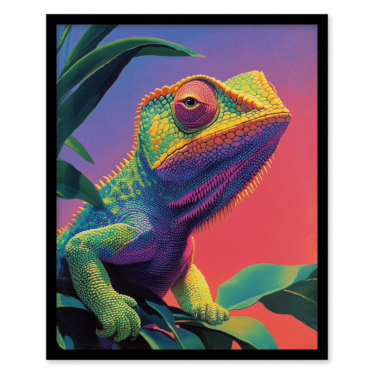 Psychadelic Chameleon Poster | Animals Art Print — framed print on the wall