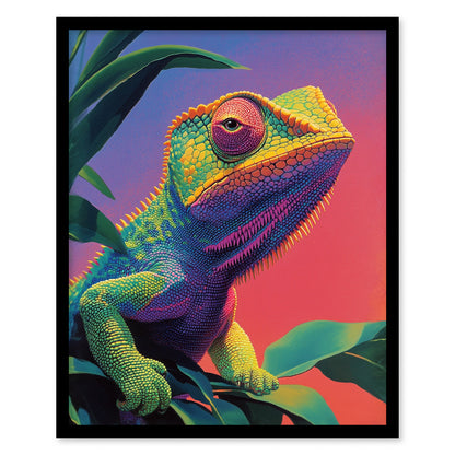 Psychadelic Chameleon Poster | Animals Art Print — framed print on the wall