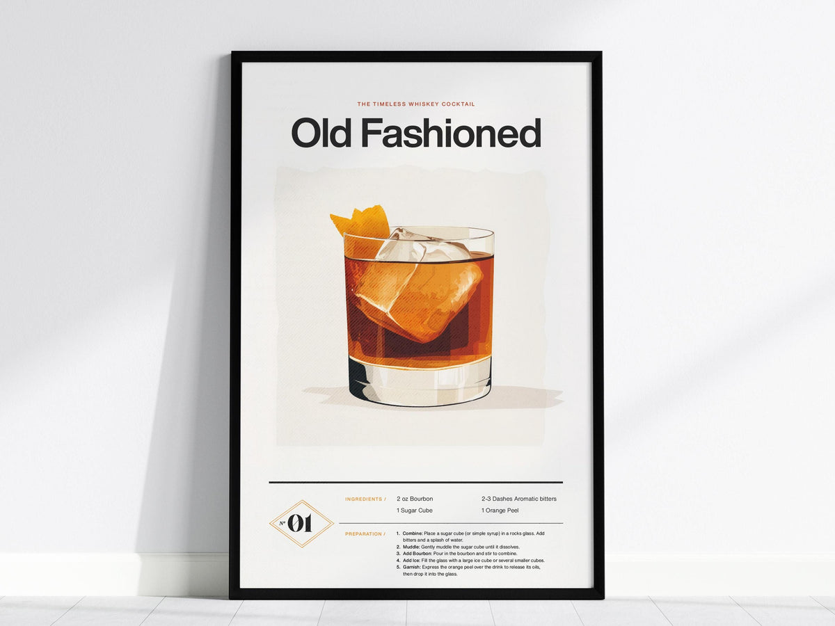 Old Fashioned Cocktail Recipe Poster | Artistic Art Print