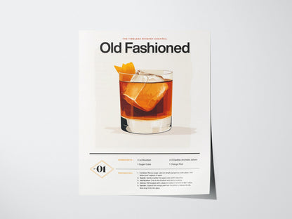 Old Fashioned Cocktail Recipe Poster | Artistic Art Print — view 3