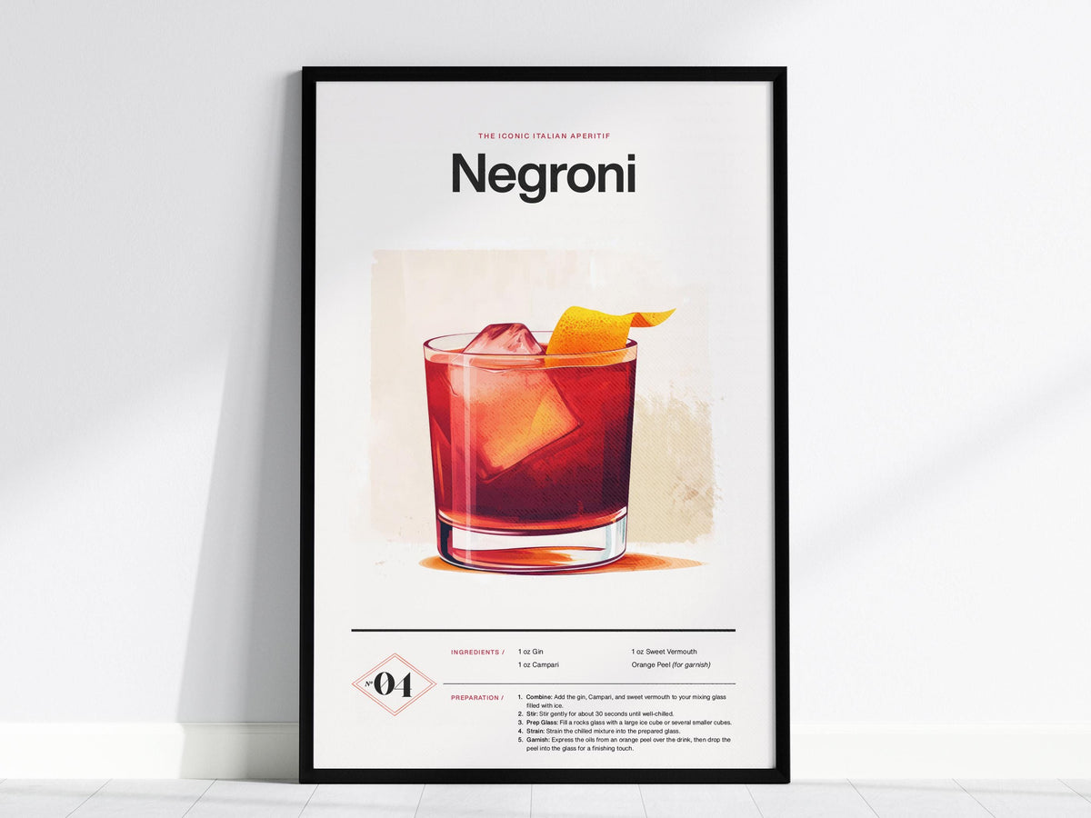 Negroni Cocktail Recipe Poster | Artistic Art Print
