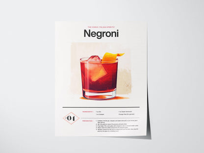 Negroni Cocktail Recipe Poster | Artistic Art Print — view 3
