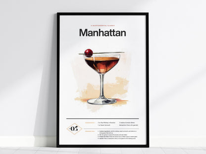 Manhattan Cocktail Recipe Poster | Artistic Art Print