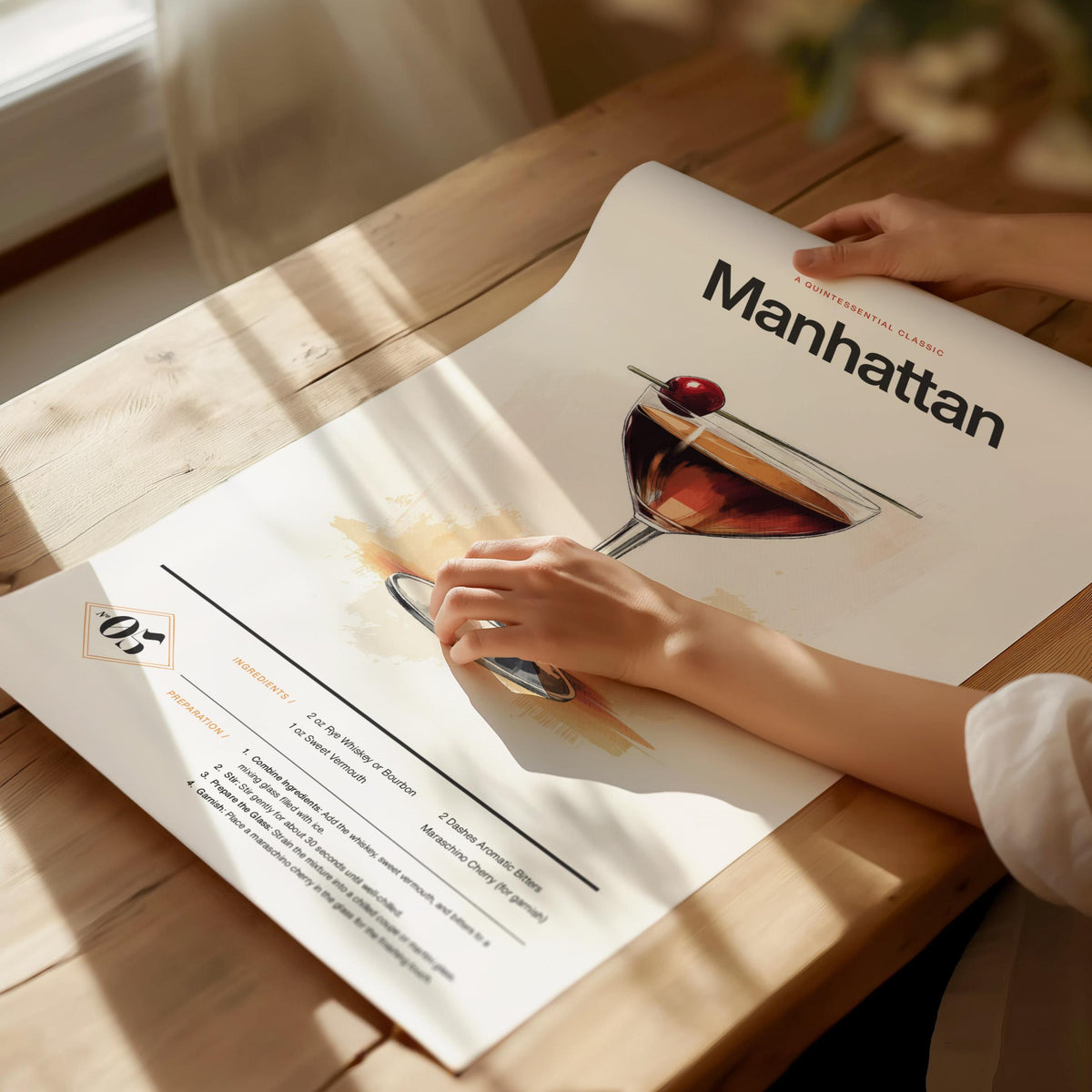 Manhattan Cocktail Recipe Poster | Artistic Art Print — view 4
