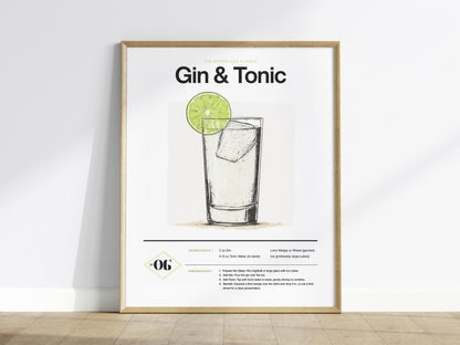 Gin & Tonic Recipe Poster | Artistic Art Print — view 2