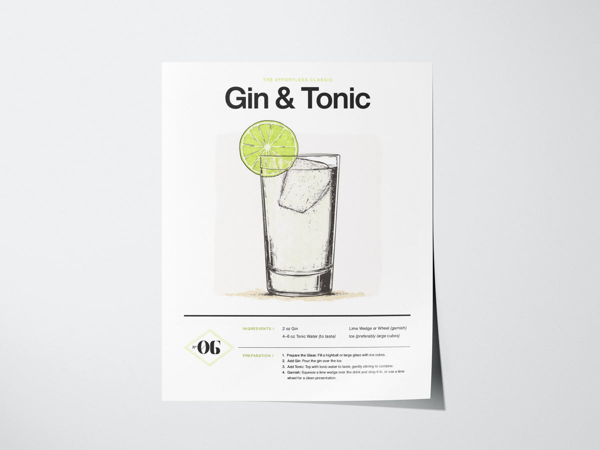 Gin & Tonic Recipe Poster | Artistic Art Print — view 3