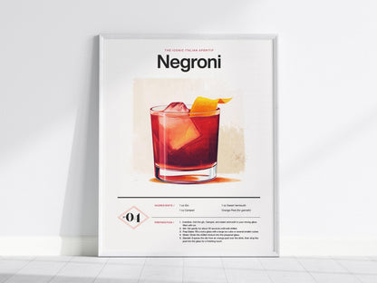 Negroni Cocktail Recipe Poster | Artistic Art Print — view 2
