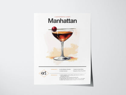 Manhattan Cocktail Recipe Poster | Artistic Art Print — view 3