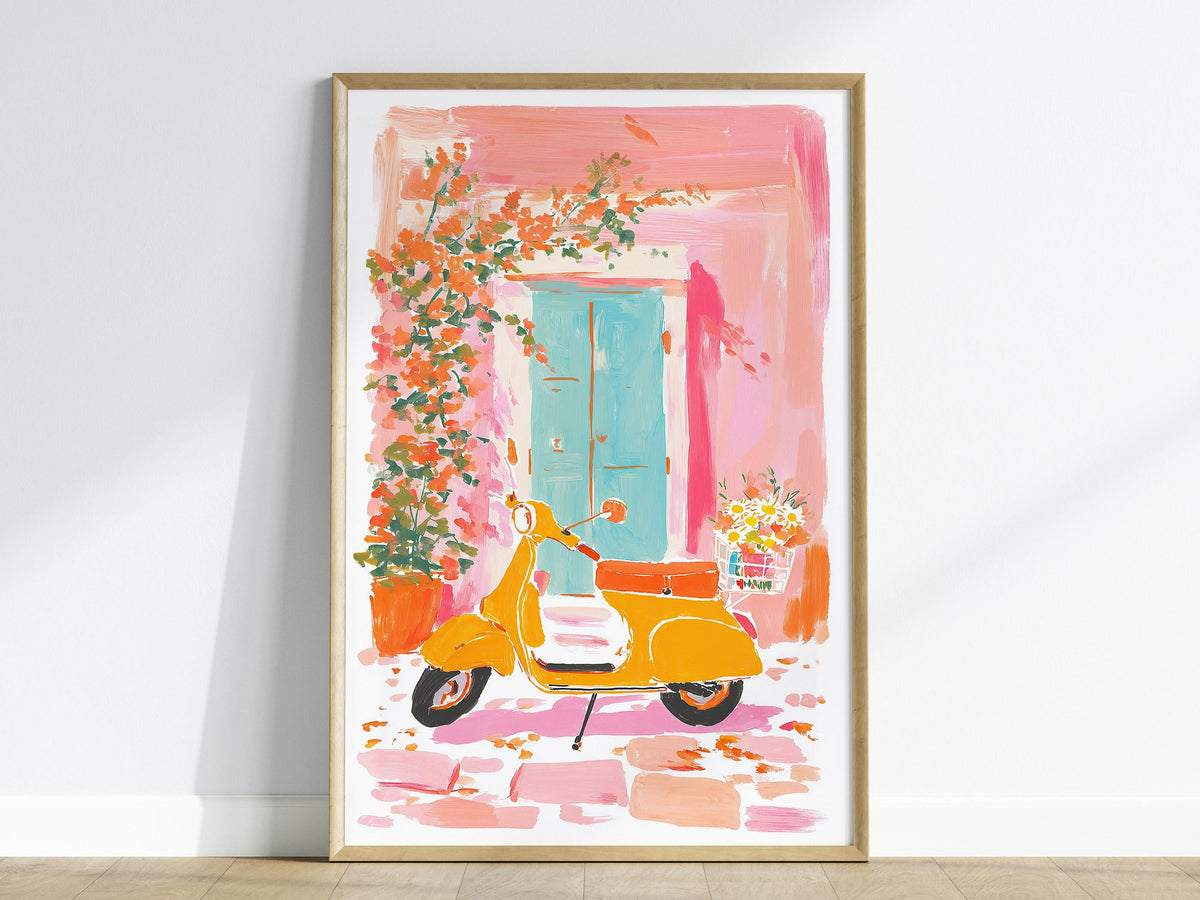 Vespa Scooter Poster | Floral and Plants Art Print