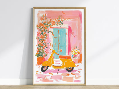 Vespa Scooter Poster | Floral and Plants Art Print