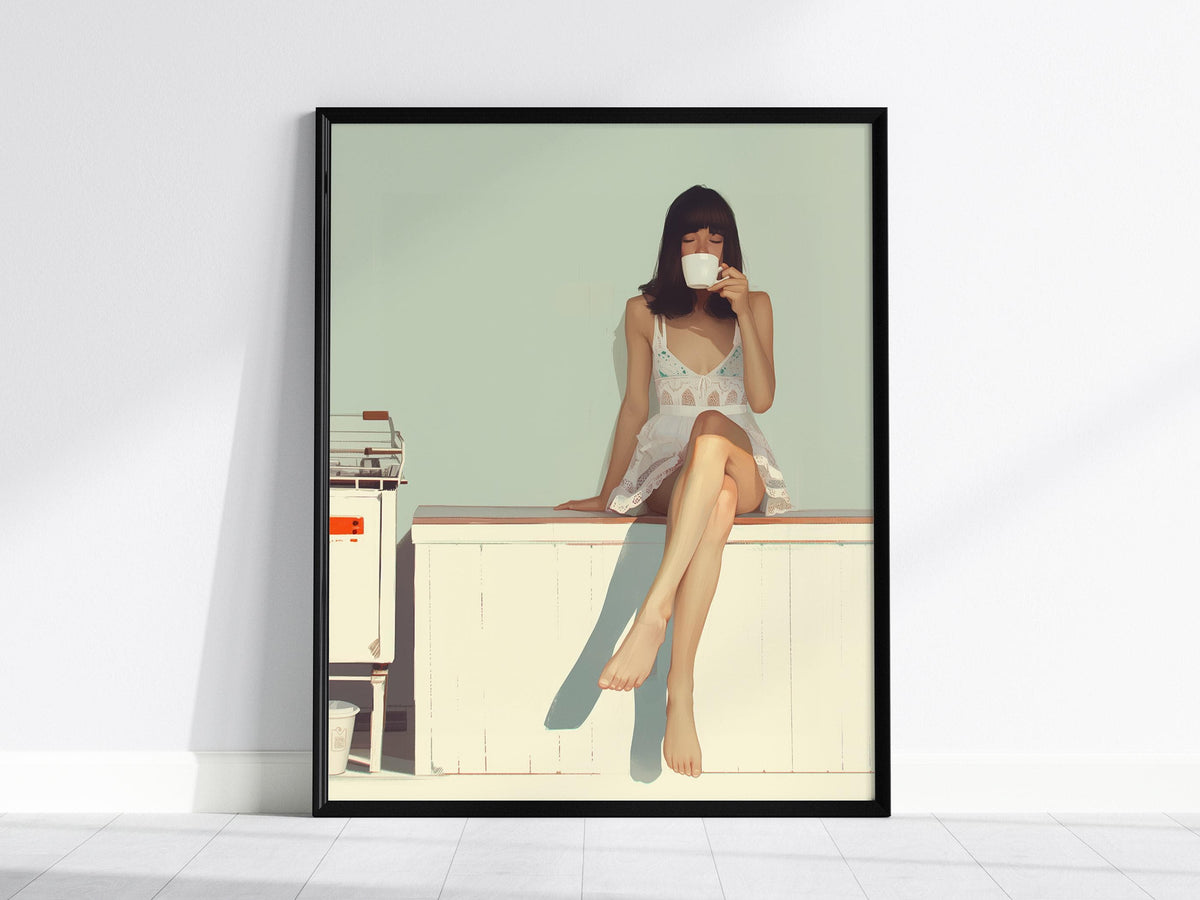 Minimalist Coffee Girl Portrait Poster | Artistic Art Print — view 2