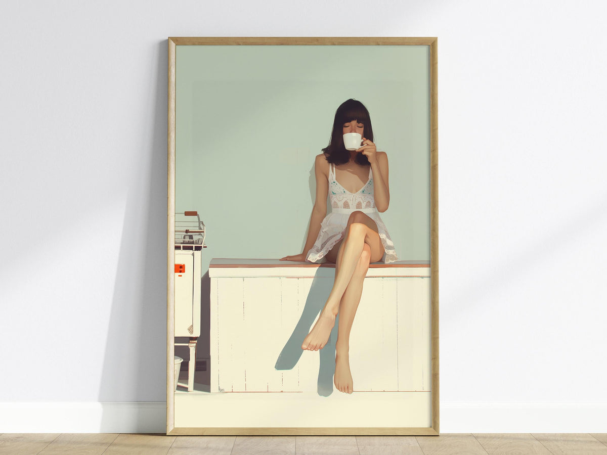 Minimalist Coffee Girl Portrait Poster | Artistic Art Print