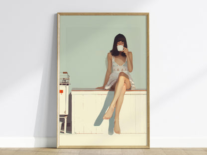 Minimalist Coffee Girl Portrait Poster | Artistic Art Print