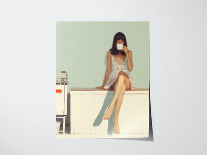 Minimalist Coffee Girl Portrait Poster | Artistic Art Print — view 3