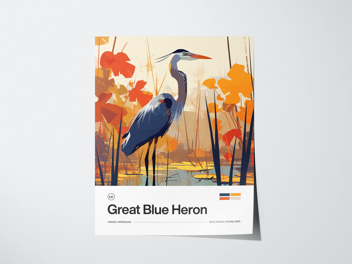 Great Blue Heron Bird Poster | Wildlife Art Print — view 3