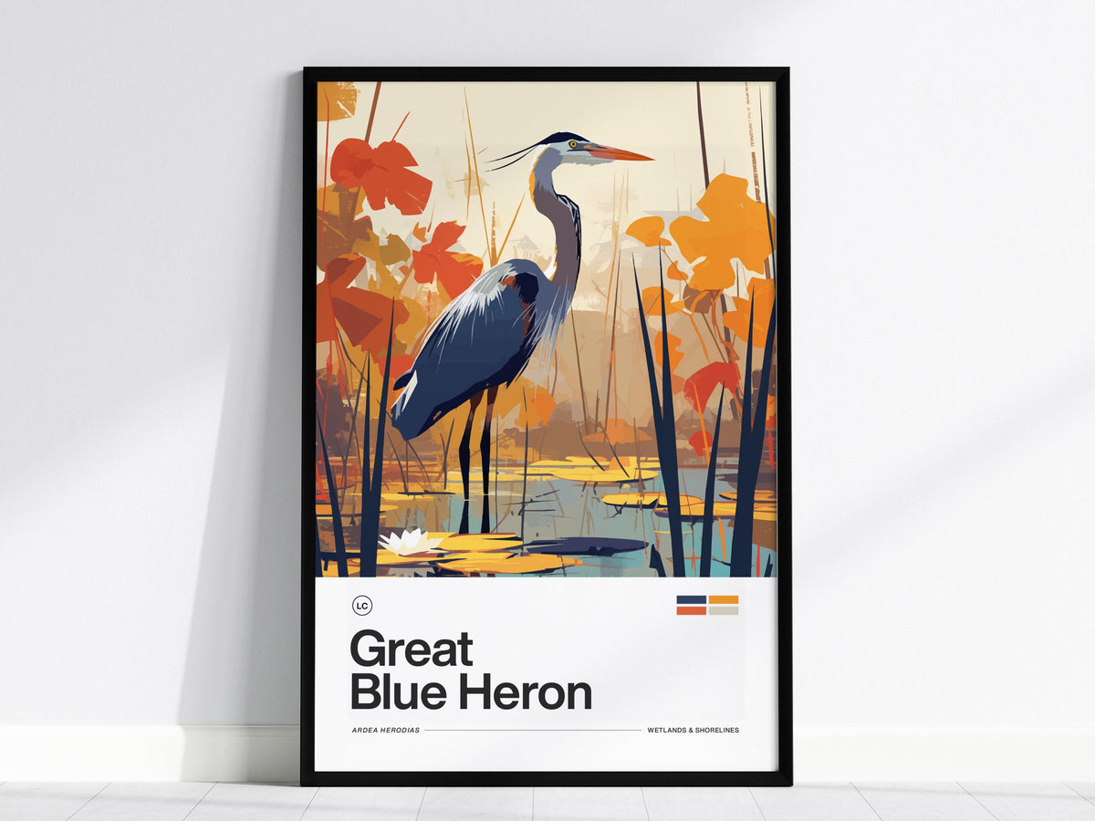 Great Blue Heron Bird Poster | Wildlife Art Print