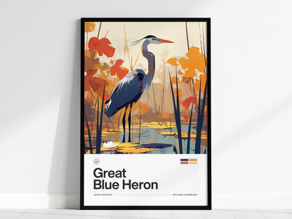 Great Blue Heron Bird Poster | Wildlife Art Print