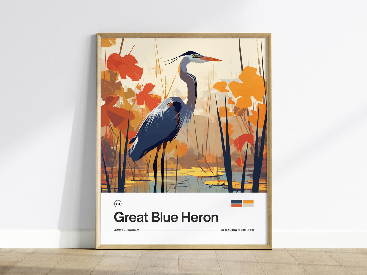 Great Blue Heron Bird Poster | Wildlife Art Print — view 2