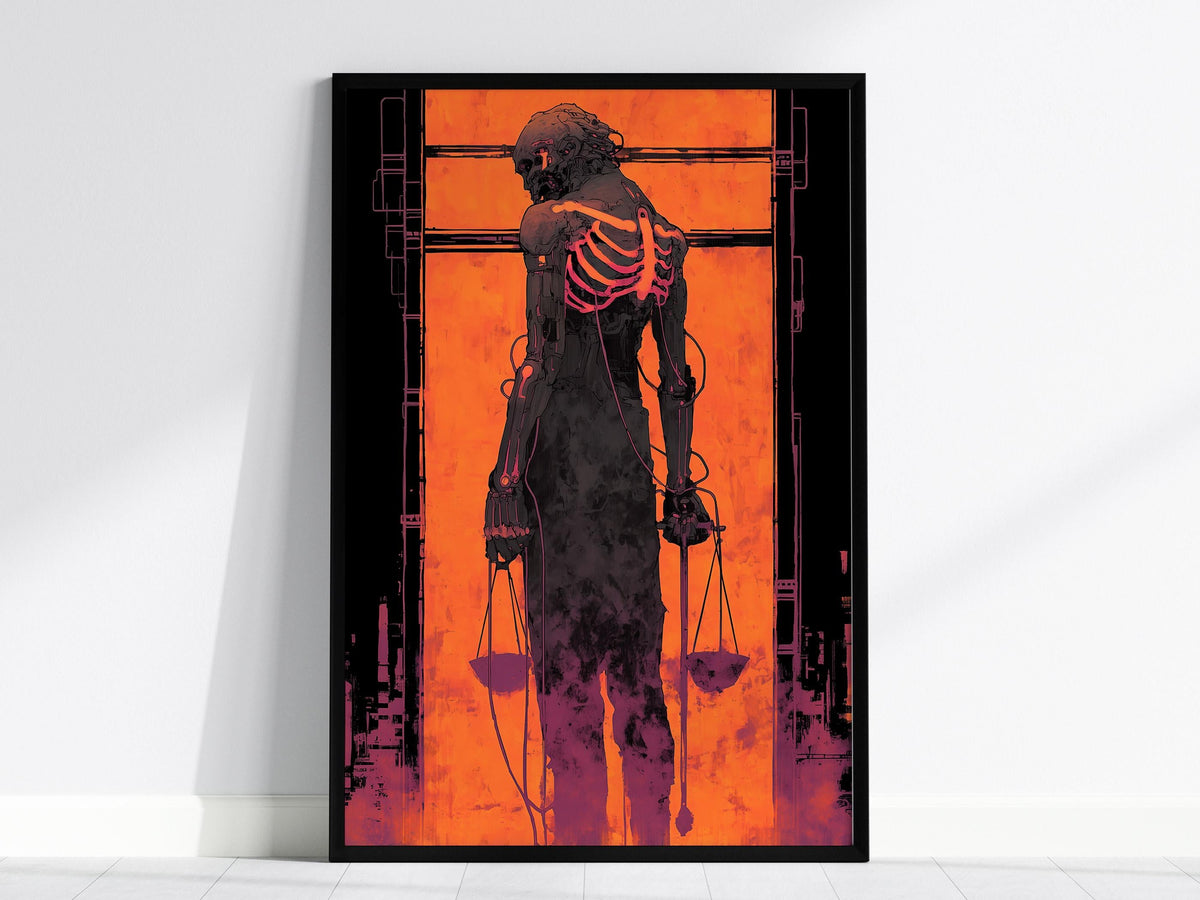 Cyberpunk Justice Tarot Card Poster | Tarot Art Print