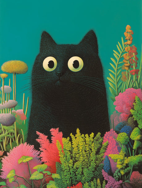 Black Cat in Garden Poster