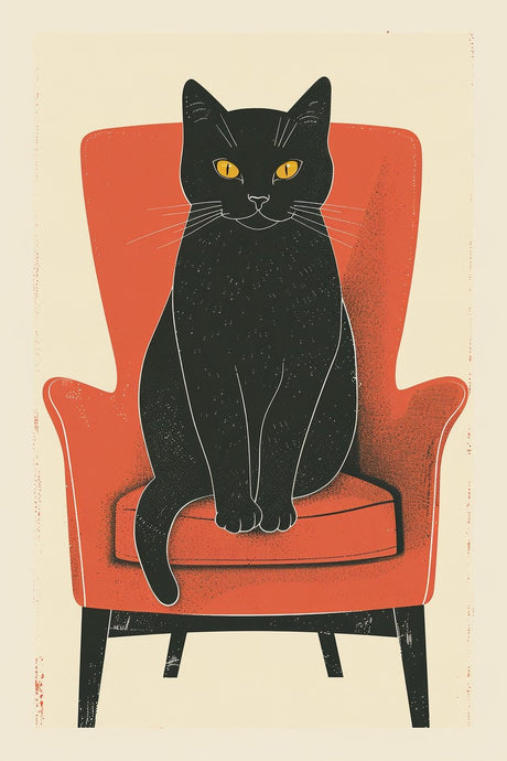 Black Cat in Red Chair