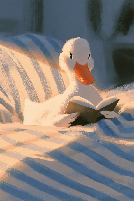 Duck Reads in Bed