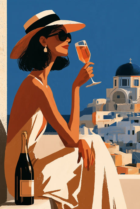 Woman Sips Santorini