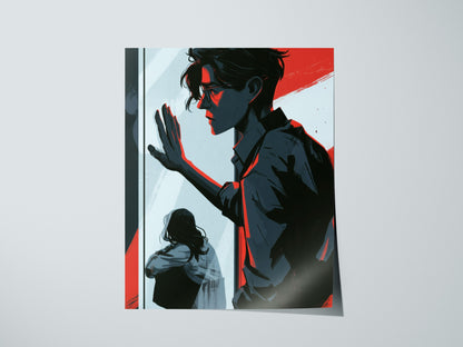 glass-divide Poster | Amber and Teal Illustrative Art Print | Dark Academia Wall Art — print detail on fine art paper