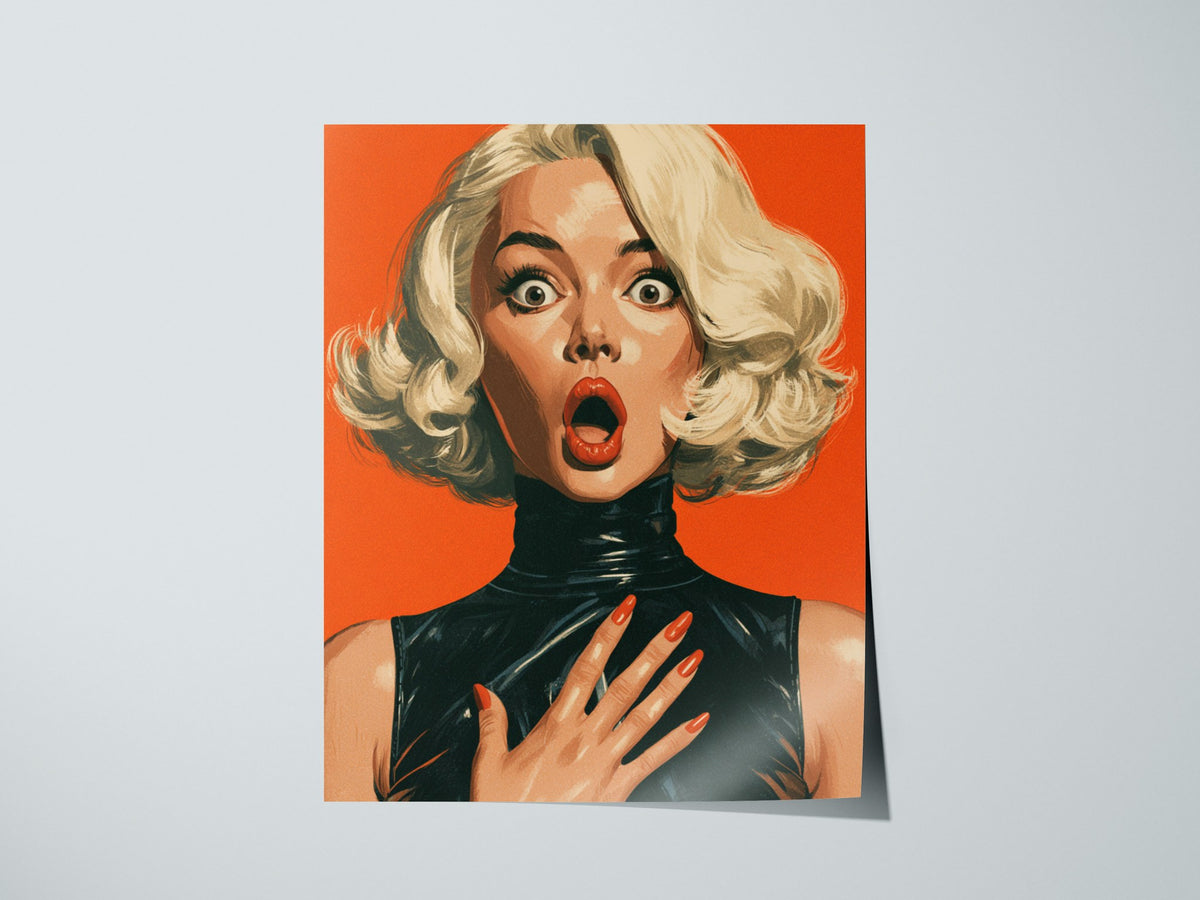 She Just Heard Poster | Orange and Black Illustrative Art Print | Pop Art Wall Art — print detail on fine art paper