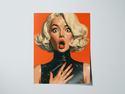 She Just Heard Poster | Orange and Black Illustrative Art Print | Pop Art Wall Art — print detail on fine art paper