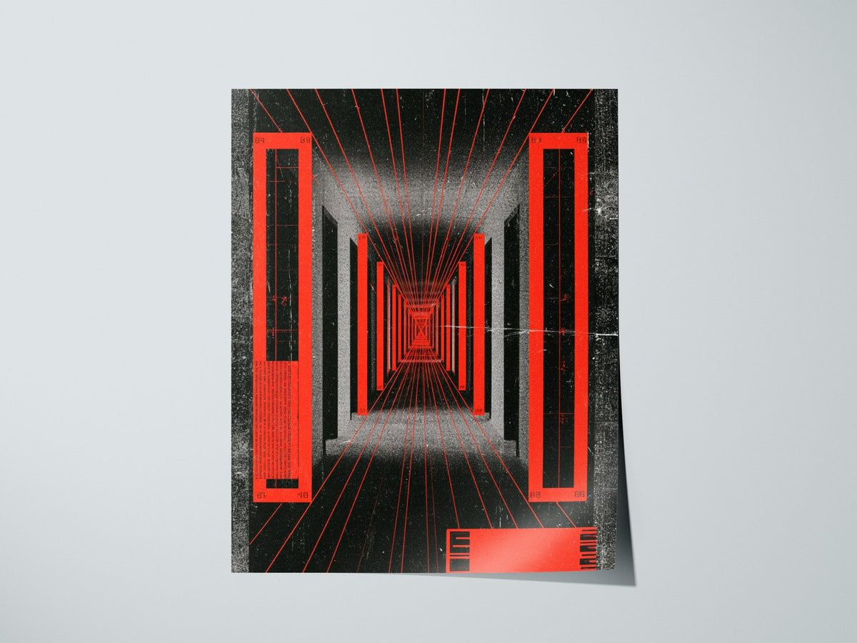 Corridor Radiates Red Poster | Red and Black Screen Print Art Print | Brutalist Wall Art — print detail on fine art paper
