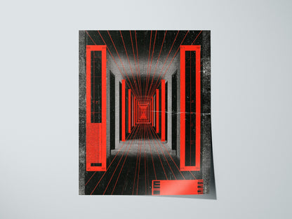 Corridor Radiates Red Poster | Red and Black Screen Print Art Print | Brutalist Wall Art — print detail on fine art paper