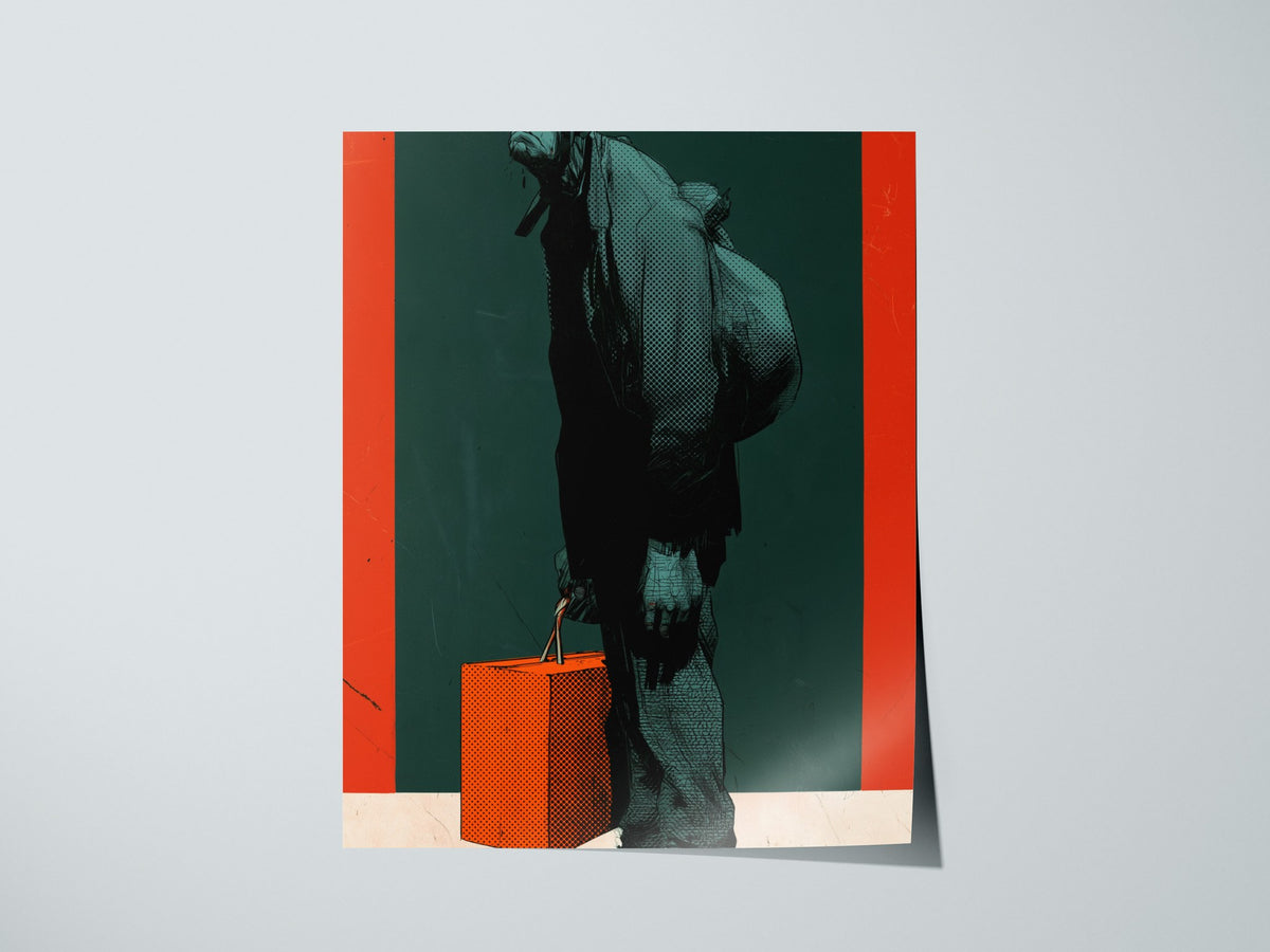 Courier Carries Weight Poster | Teal and Orange Screen Print Art Print | Dark Fantasy Wall Art — print detail on fine art pap