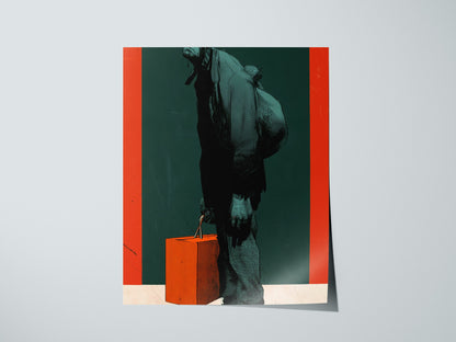 Courier Carries Weight Poster | Teal and Orange Screen Print Art Print | Dark Fantasy Wall Art — print detail on fine art pap