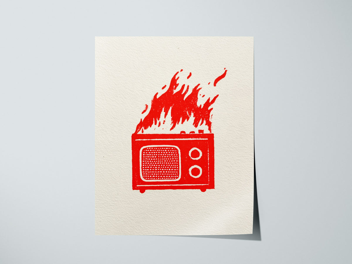Radio Burns Poster | Red and Blue Screen Print Art Print | Retro Wall Art — print detail on fine art paper