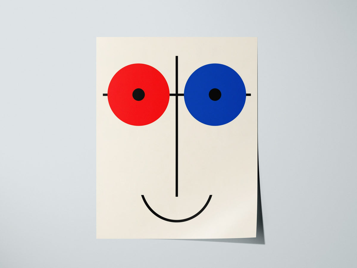 Red Blue Smile Poster | Red and Blue Minimalism Art Print | Modernist Wall Art — print detail on fine art paper