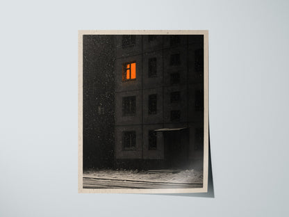 One Light Waits Poster | Black and Amber Pen and Ink Art Print | Dark Academia Wall Art — print detail on fine art paper