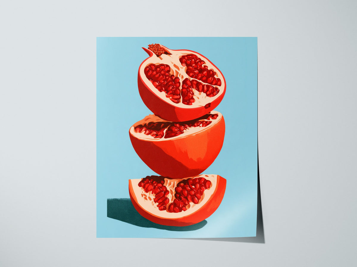 Pomegranate Towers Poster | Navy and Hot Illustrative Art Print | Kitchen Wall Art — print detail on fine art paper