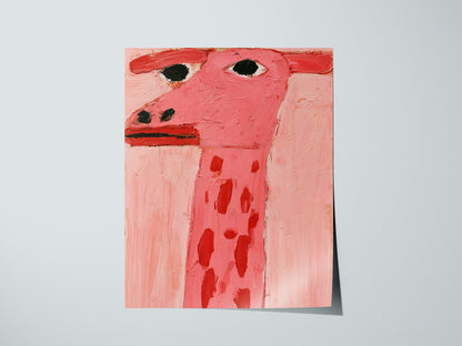 pink-giraffe-portrait Poster | Pink and Cream Oil Painting Art Print | Kids Room Wall Art — print detail on fine art paper