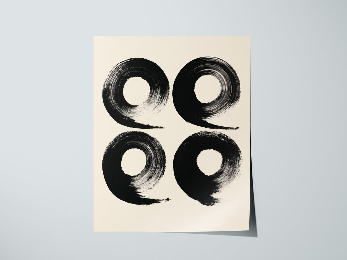 Four Organic Symbols Poster | Black and Cream Minimalism Art Print | Minimalist Wall Art — print detail on fine art paper