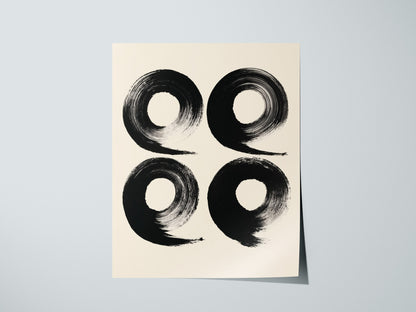 Four Organic Symbols Poster | Black and Cream Minimalism Art Print | Minimalist Wall Art — print detail on fine art paper