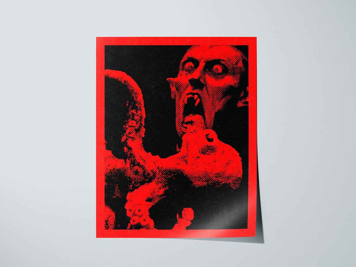 Vampire Grips Prey Poster | Red and Black Screen Print Art Print | Goth Wall Art — print detail on fine art paper